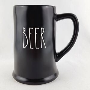 Rae Dunn Tall Black Beer  Stein Mug White Large Letters Engraved BEER